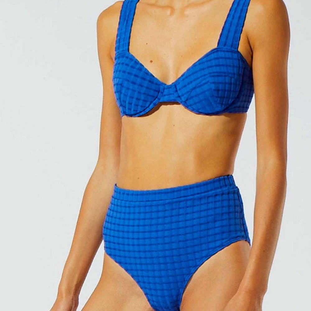 Solid & Striped The Lilo Bikini in Shiny Stripe Rib Cobalt